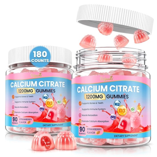 [BRSREAYZAF7RGCY3] 2 Pack Calcium Citrate Magnesium Zinc 1500mg for Kids & Adults Sugar-Free D3 K2 (MK-7), B6 Multivitamin Chewable Gummies Extra Strength-Ultimate Absorption for Bone Muscle Teeth Immune Vegan 180 Count
