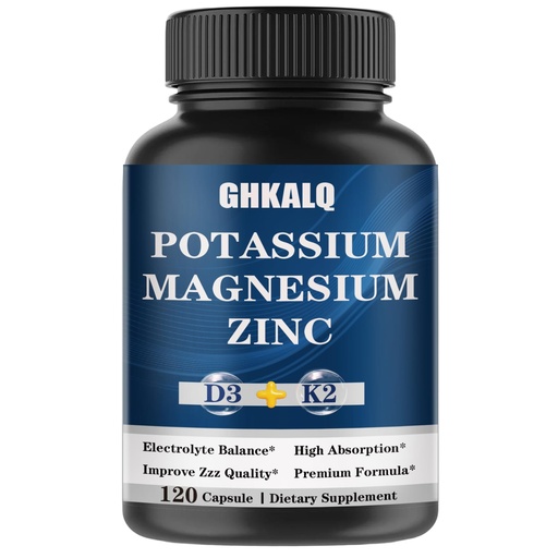 [BRSREC37CF7BQD32] Potassium Magnesium Supplement,Potassium Citrate,Magnesium Glycinate,Zinc,Vitamin D3 &K2,High Absorption, Support Immune & Energy for Women & Men,Non-GMO,120 Count(Pack of 1)