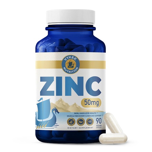[BRSRE2QDBMGQOYAU] Vykee Nutrition Zinc Picolinate Capsules 50 mg - Helps Maintain Normal Hair, Skin, and Eye Health, Supports Muscle Function and Normal Immune Function - Vegan, Non-GMO, Gluten-Free - 90 Capsules