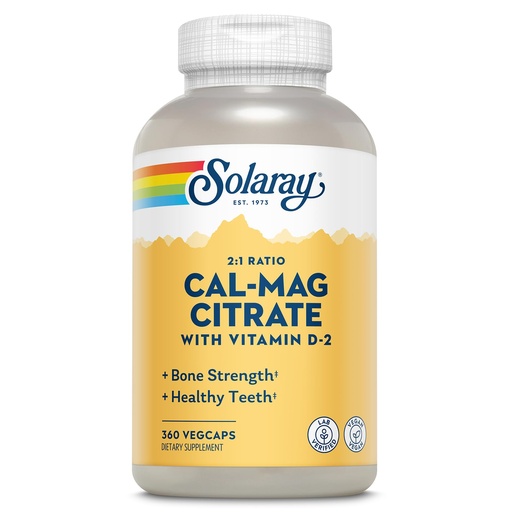 [BRSWIYQKAYDB6EIV] Solaray Calcium Magnesium Citrate 2:1 Ratio - Calcium Supplements for Women and Men w/Magnesium and Vitamin D 2 - Bone Health, Muscle and Nerve Support - Vegan, 60-Day Guarantee, 60 Serv, 360 VegCaps