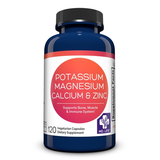[BRSRACQ3AAJRM2DB] MD. Life Potassium Magnesium Zinc Calcium Supplement - 120 Capsules - Potassium Magnesium Zinc Supplement – Supports Bone Health & Muscle Health – Promotes Calcium Absorption and Immune Function