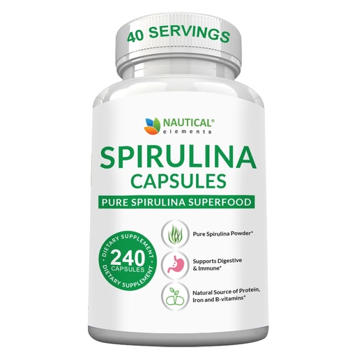 [BRSROCQFOUCGYFDD] Spirulina Capsules 3000mg - 40 Servings Of Organic Spirulina Capsules - Rich in Protein, Antioxidants & Vitamins - 240 Organic Espirulina Powder - Supports Immune & Cardiovascular Health