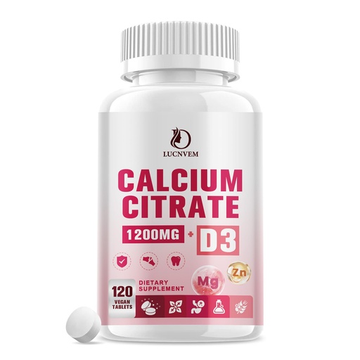 [BRSRACD7CIPB4FD6] Calcium Citrate 1200 mg with Vitamin D3 Supplement for Women & Men, Calcium Magnesium Zinc D3 for Bone Muscle & Teeth Health - 120 Count - 60 Day Vegan Supply