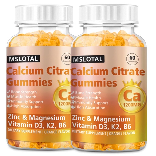 [BRSREAARBYDROYDL] Calcium Citrate Gummies, Calcium 1200mg with Vitamin D3, B6, B12, Magnesium Zinc Calcium Supplements for Women and Men, Support Bone & Muscle Health, 120 Chews Orange Flavor