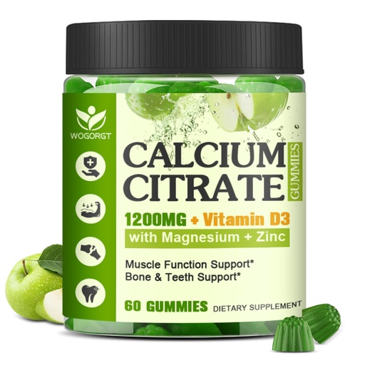 [BRSRE2QYA4BQ2EL6] Calcium Citrate 1200mg with Vitamin D3 Supplement for Women and Men - Chewable Calcium Magnesium Zinc D3 K2 Gummies Supplement for Bone, Teeth, Immune Support, Apple Flavor - 60 Gummies