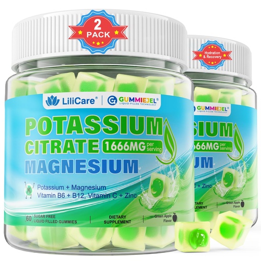 [BRSREEA3CF4AMAA3] Potassium Citrate Gummies 1666mg for Adults - Potassium Supplement, Magnesium Glycinate, Zinc, B6, B12 & C – Electrolyte Gummies for Energy, Recovery & Leg Cramps, Vegan 120 Cts