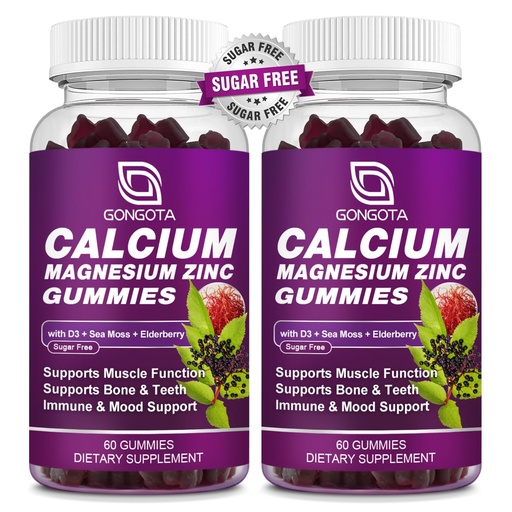 [BRSROHQDAF4GYEL6] Calcium Magnesium Zinc with Vitamin D3 Supplement, Highly Absorbent Calcium Gummies with 300mg Magnesium glycinate Support Bone & Teeth, Muscle for Adults and Teens,Sugar Free, Vegan (2 Pack)
