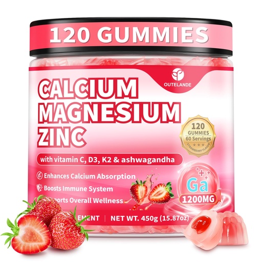 [BRSRGFT6AUGRM3DD] 120 CT Calcium 1200 Mg with Vitamin D3 K2 Gummies for Adults,Calcium Citrate Supplements Gummies Women & Men - Calcium Gummies with Magnesium & Zinc,B6, B12- Extra Absorption Calcium Supplement