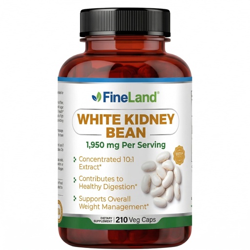 [BRSRAHYZAUDWO2DF] FineLand White Kidney Bean Extract 10:1, Supports Carb Metabolism & Digestive Comfort – Non-GMO, 210 Vegan Capsules Made in USA