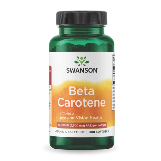 [BRSWIYT7PMNBM23G] Swanson Beta-Carotene Vitamin A 25,000 IU Eye and Skin Health Supplement for Adults Seeking Vision and Immune Support - 7,500 mcg (300 Softgels)