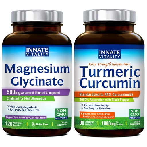 [BRSROGT2O4OQY33F] Innate Vitality Magnesium Glycinate & Turmeric Bundle, High Absorption, Joint, Muscle & Nerve Health, Black Pepper Extract, Bundle & Save, 120 Capsules & 90 Capsule