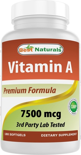 [BRSW2Z35DMIBMET3] Best Naturals Vitamin A 25000 IU (7500 mcg), Non-GMO Formula Supports Healthy Vision & Immune System and Healthy Growth & Reproduction, 180 Softgels (180 Count (Pack of 1))