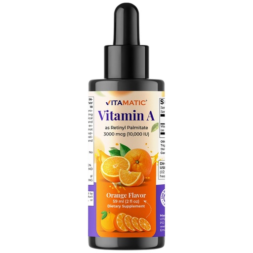 [BRSRAZQ7O4GWKALP] Vitamatic Sugar Free Vitamin A Liquid Drops 10000 IU (3000 mcg) as Retinyl Palmitate - Approximate 4 Months Supply - Immune Support, Eye Health, Skin Health - 2 FL OZ (59 ml)