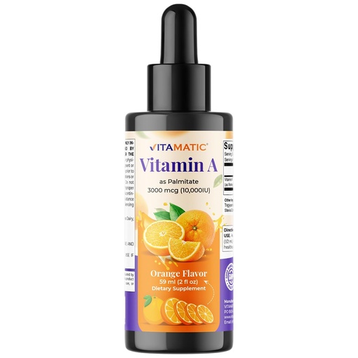 [BRSRAZQ7O4GWKALP] Vitamatic Sugar Free Vitamin A Liquid Drops 10000 IU (3000 mcg) as Retinyl Palmitate - Approximate 4 Months Supply - Immune Support, Eye Health, Skin Health - 2 FL OZ (59 ml)