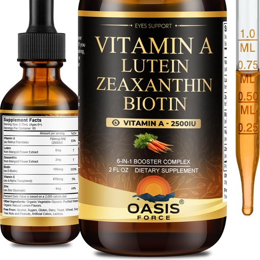 [BRSRGGD7CMFGKCDH] 6 in 1 Vitamin A Liquid Drops with Lutein & Zeaxanthin, Vita A Retinyl Palmitate for Skin, Vision & Immune Support, Adults & Kids Ages 6+, Vegan, Non-GMO, 2 Fl Oz