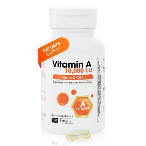 [BRSREGQHPIAROE32] Vitamin A 10,000 IU & Vitamin D3 400 IU – High Potency Softgel Supplement – 100 Softgels – 100-Day Supply – Daily A & D Formula with Retinyl Palmitate & Cholecalciferol