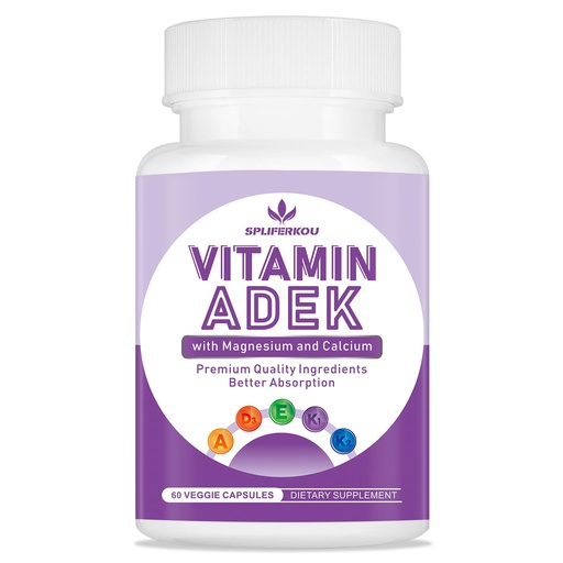 [BRSRACAOC4BWMFIZ] ADEK Vitamins Supplement, Vitamin A + Vitamin D3 + Vitamin E + Vitamin K1 + Vitamin K2, ADK Vitamin Supplement with Minerals and Antioxidants, Gluten-Free, 60 Capsules