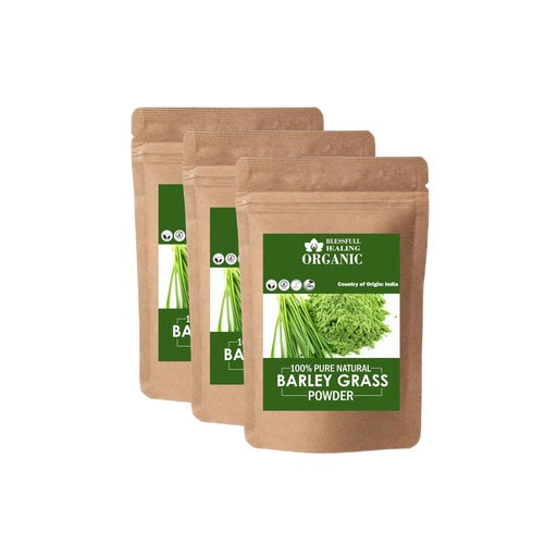 [BRSRGBLRBEBA4H3V] Blessfull Healing Organic Barley Grass Powder 100% Pure Natural 100 Gram (3.52 oz) Each (Pack of 3) = 300 Grams, Vegan