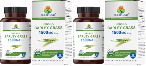 [BRSRGGQZDF6BECLK] Brieofood Organic Barley Grass 1500mg, 45 Servings, Vegetarian, Gluten Free, 90 Vegetarian Tablets (Pack of 2)