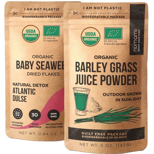 [BRSW2H36O4FBYDI4] Barley Grass Juice Powder and Atlantic Dulse for Your Perfect Detox Smoothie, Premium Quality and Organic Certified