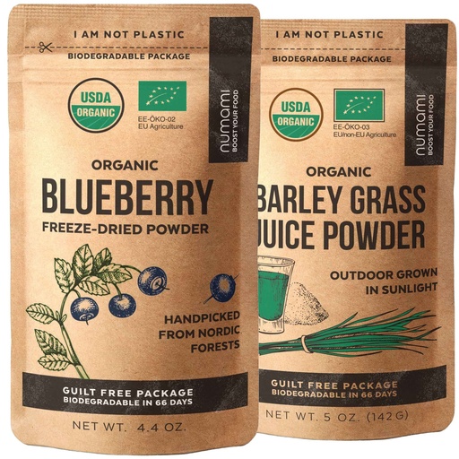 [BRSW2GIHB56BU33J] Numami Barley Grass Juice Powder and Wild Blueberry Powder for Your Perfect Detox Smoothie, Premium Quality and Organic Certified