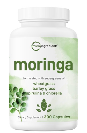 [BRSRAFQ6CMAWOYDK] Micro Ingredients Moringa Oleifera | 300 Capsules with Supergreens Blend of Wheatgrass, Barley Grass, Spirulina, & Chlorella | Antioxidant Supplement, Energy, & Immune Support | Non-GMO