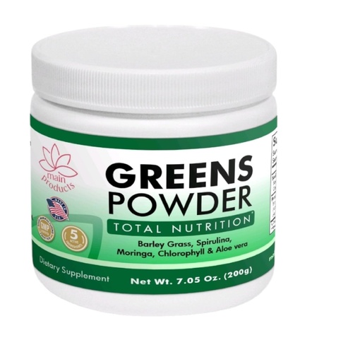 [BRSRAAYRDJYQM2DU] Greens Powder Total Nutrition, Net Wt 7.05 Oz (200g) Barley Grass, Spirulina, Moringa, Chlorophyll and Aloe Vera.