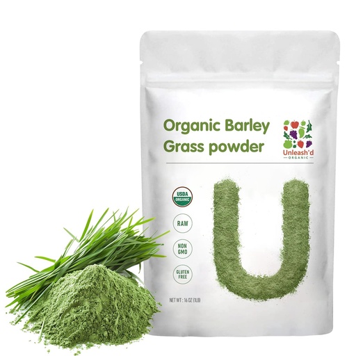 [BRSREAIFOZ4BEG3B] Unleash’d Organic Barley Grass Powder 16 oz – 100% Pure Organic Superfood, Nutrient-Rich Greens with Vitamins, Minerals & Fiber