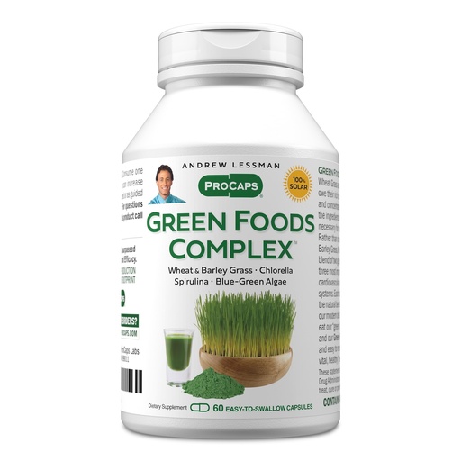 [BRSWI2QGBZ5BOGTI] ANDREW LESSMAN Green Foods Complex 60 Capsules - Supplies Building Blocks for Healthy Tissue Growth, Liver Support. 100 mg Each of Barley Grass, Wheat Grass, Blue Green Algae, Chlorella, Spirulina