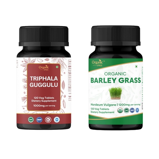 [BRSREHYQCQAWCET2] ORGANIC SPREE Triphala Guggulu & Barley Grass – 120 Tablets Each – Ayurvedic Digestive Support & USDA Organic Hordeum Vulgare for Detox