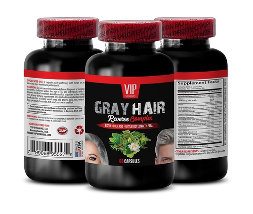 [BRSRACQ6DICQIA35] Gray hair reversal pills - GRAY HAIR REVERSE COMPLEX - Anti gray hair supplement, Barley Grass Juice Powder, Biotin, Horsetail Aerial Parts, L-Tyrosine, Hair growth vitamins 1 Bottle 60 Capsules