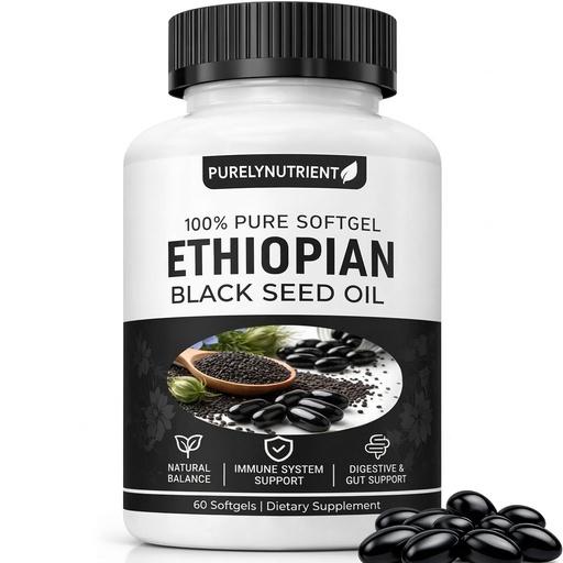 [BRSRGGQEOQPQEYI4] PURELYNUTRIENT Ethiopian Black Seed Oil Capsules with 4.64% Thymoquinone, Immune Support & Digestion & Energy Booster, Non-GMO, Gluten-Free, 60 Count Softgels