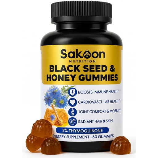 [BRSW2ZD5OAFAEDI7] Sakoon nutrition Black Seed Oil Gummies with Honey and W/ 2%+ THYMOQUINONE - Nigella Sativa Seeds - Super antioxidant for Immune Support, Joints, Digestion, Hair & Skin - 60 Gummies