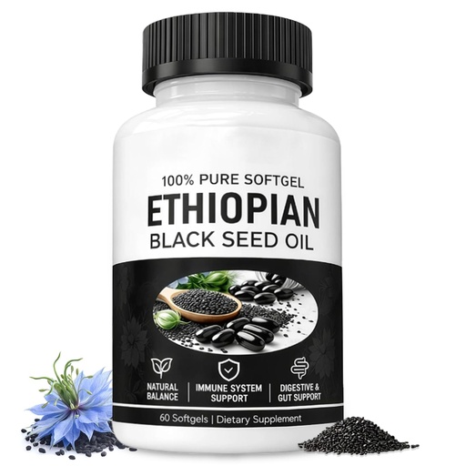 [BRSRGAITOAHGGDLU] tebazoew Ethiopian Black Seed Oil, Ethiopian Black Seed Oil Capsules 4.64% Thymoquinone, Immune Support & Digestion & Energy Booster, Non-GMO, Gluten-Free(60 Count)