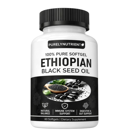 [BRSRGFAZO57ROF34] Ethiopian Black Seed Oil Softgels | Ethiopian Black Seed Oil Organic Cold Pressed | 4.64% Thymoquinone | Non-GMO, Gluten-Free,60 Capsules