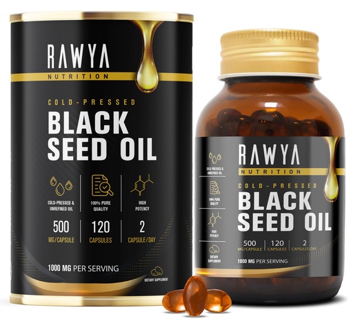 [BRSW2HD6CINWOCT7] RAWYA Black Seed Oil Softgel Capsules - Halal, Premium Cold-Pressed Nigella Sativa, Non-GMO, 500mg per Capsule - 120 Count