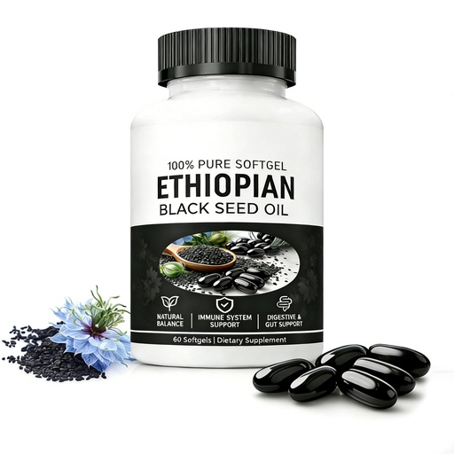 [BRSRGALQO57WKELL] Black Seed Oil,Ethiopian Black Seed Oil Capsules with 4.64% Thymoquinone, Organic Cold-Pressed, 60 Softgels, Non-GMO, Gluten-Free(60 Capsules)