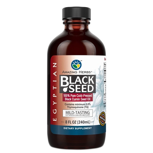 [BRSWIZIEBMGREYDA] Amazing Herbs Egyptian Black Seed Oil - Gluten Free, Non GMO, Cold Pressed Nigella Sativa Supports Digestive Health, Immune Support, Mild Flavor - 8 Fl Oz