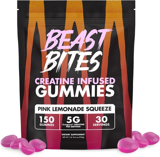 [BRSROAA6B4CBUYL4] BEAST BITES - Creatine Infused Gummies - 5g Creapure Creatine Monohydrate Per Serving - NSF Certified for Sport - 30 Servings