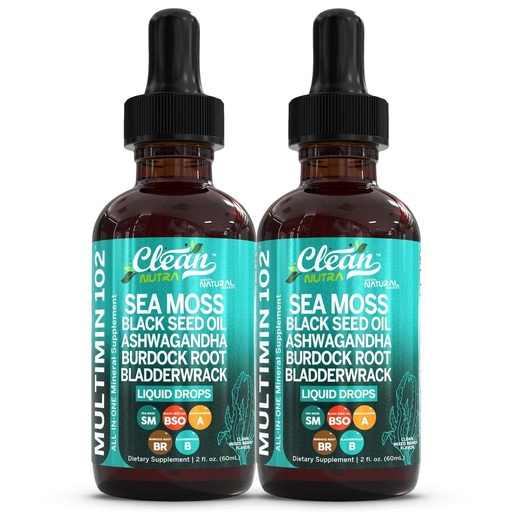 [BRSRAZLQCQHBSCDL] Clean Nutraceuticals Sea Moss Drops Supplement Liquid with Black Seed Oil Ashwagandha Burdock Root & Bladderwrack - Multimineral Organic Non-GMO Vegan for Gut Heath Skin Immune Support Hair (2 Pack)