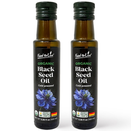 [BRSRGFQZAUOW2ETB] Food to Live Organic Black Seed Oil, 3.38 fl oz (100ml) – Cold-Pressed Nigella Sativa. Black Cumin Seed Oil. Non-GMO. Glass Bottle. Vegan (Pack of 2)