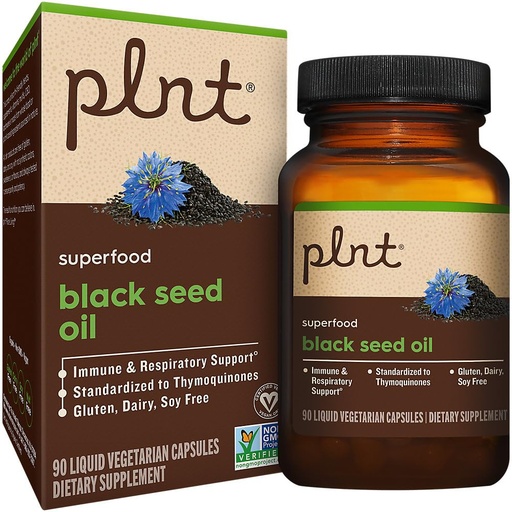 [BRSROGQ6A4HRO3DP] plnt Black Seed Oil a Superfood for Immune & Respiratory Support a Cold-Pressed (90 Liquid Vegetarian Capsules)