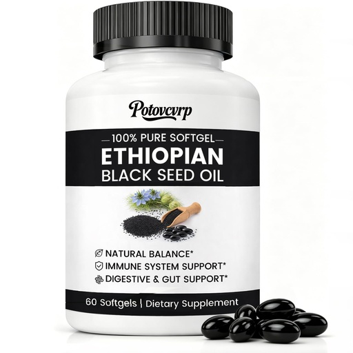 [BRSRGAY2CIMBOHL5] Ethiopian Black Seed Oil Capsules Organic Cold Pressed Black Cumin Seed Oil Softgels with 4.64% Thymoquinone, Non-GMO, Gluten-Free, Vegan, 60 Count for Immune & Digestive Support