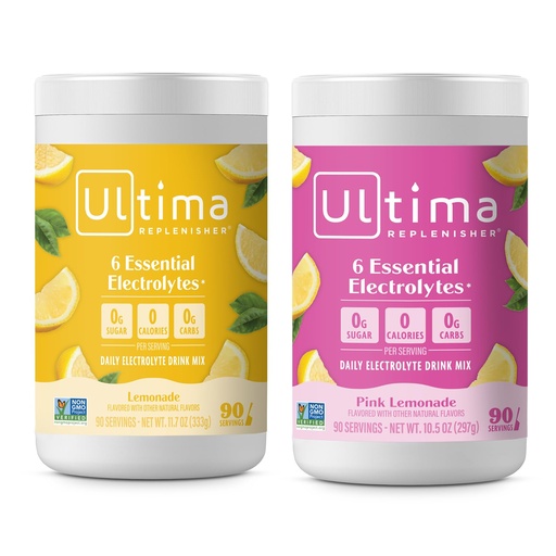 [BRSRMHY2AUMAGD33] Ultima Replenisher Electrolyte Powder Drink Mix Bundle – Sugar Free – Lemonade and Pink Lemonade, 90 Servings– Hydration Powder - 6 Key Electrolytes and Trace Minerals – Keto Friendly, Non-GMO