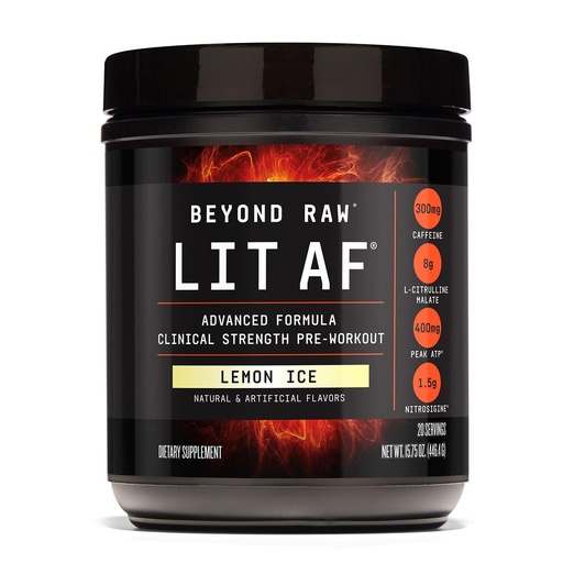 [BRSWYZABOQFQICA7] BEYOND RAW LIT Advanced Pre Workout Formula, Lemon Ice, for Energy, Focus, Endurance, Pumps, with 300mg Rapid and Targeted Release Caffeine, Creatine, Betaine, Beta Alanine, Taurine, 20 Servings