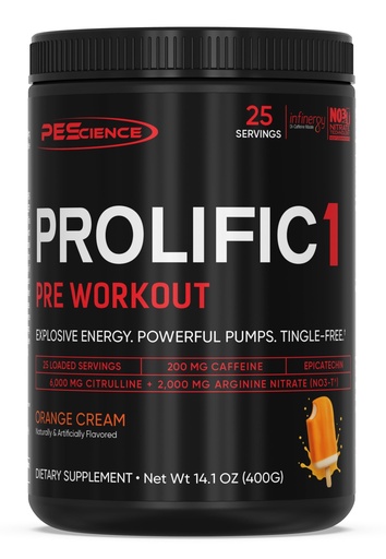 [BRSREAALAR6BG3AY] PEScience Prolific-1 Pre Workout Powder for Men & Women with L-Citrulline, Nitric Oxide Booster, Energy Powder & Nootropic for Focus, Preworkout Without Beta Alanine – 25 Scoops, Orange Cream
