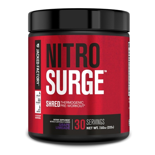[BRSREYAZOEHRYHY3] Jacked Factory NITROSURGE Shred Pre Workout Supplement - Energy Booster, Instant Strength Gains, Sharp Focus, Powerful Pumps - Nitric Oxide Booster - 30Sv, Grape Limeade