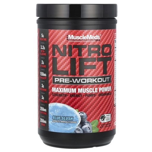 [BRSRAYACA4PREYDX] MuscleMeds Nitro Lift Pre Workout Enhance Endurance and Muscle Performance, Blue Slush, 40 Servings