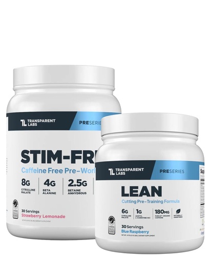 [BRSRE2YLOINGGHQ4] Transparent Labs Stim-Free Pre-Workout Powder (30 Servings, Strawberry Lemonade) & Lean Pre-Workout (30 Servings, Blue Raspberry)
