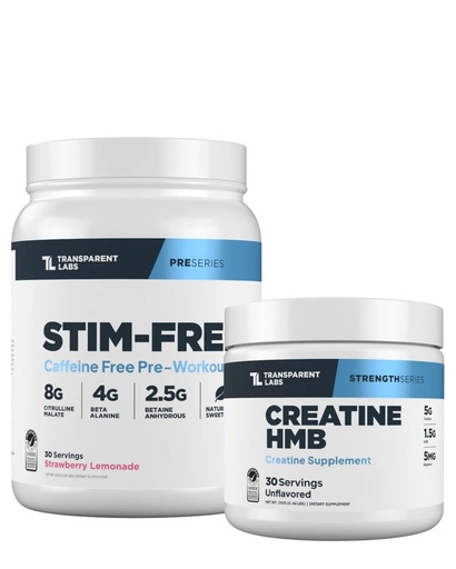 [BRSRE2Q6CUMWAA3X] Transparent Labs Stim-Free Pre-Workout (30 Servings, Strawberry Lemonade) & Creatine HMB (30 Servings, Unflavored)